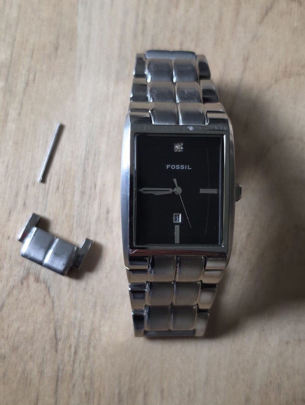 Fossil Silver Stainless Steel Watch with Black Dial